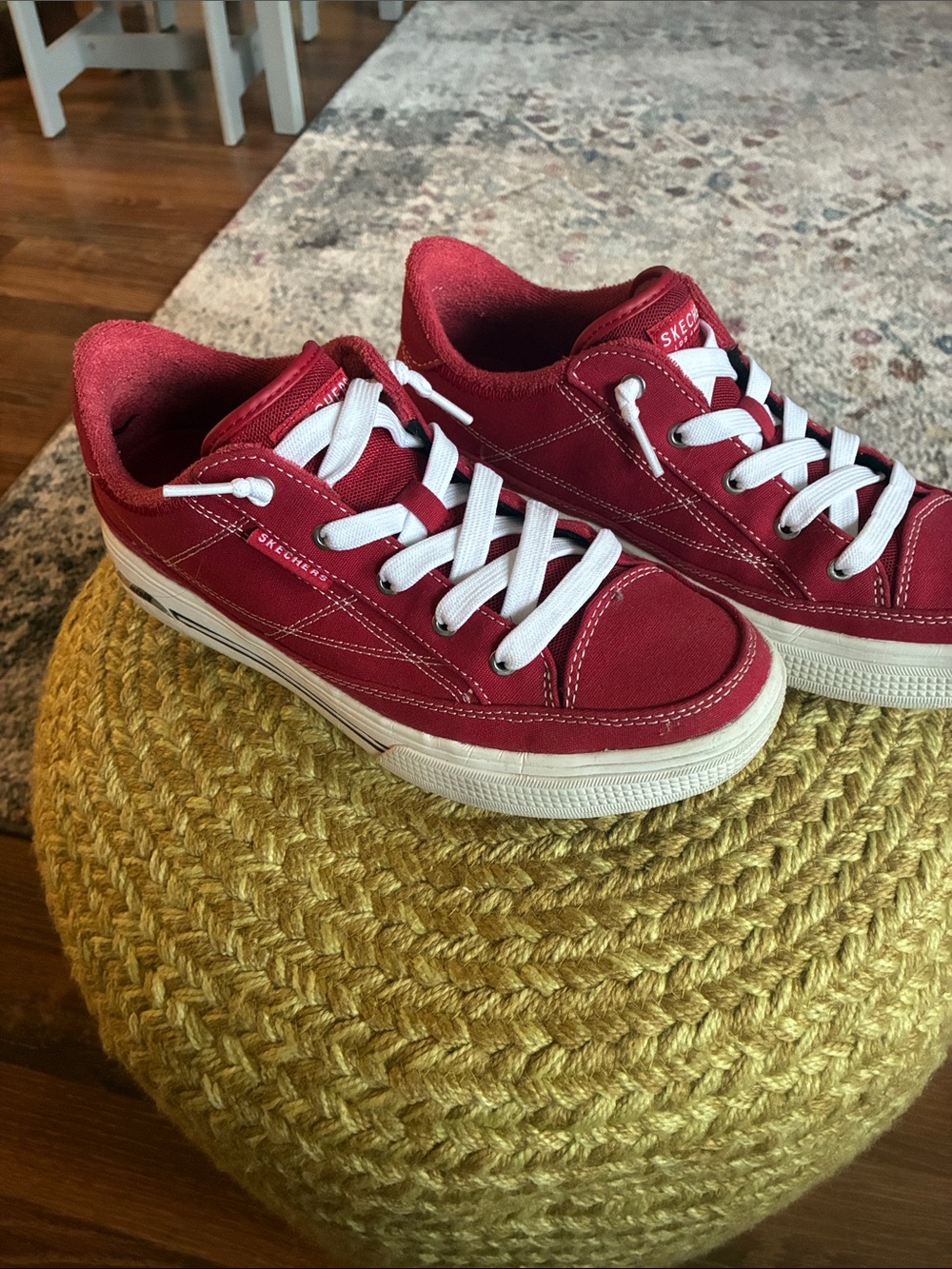 Skechers Womens, Air Cooled, Arch Fit, Red CanvasSneakers with White Laces - Picture 2 of 6